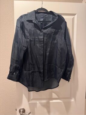 Gap The Big Shirt Oversized Sheer Black Organza Shirt Size Small